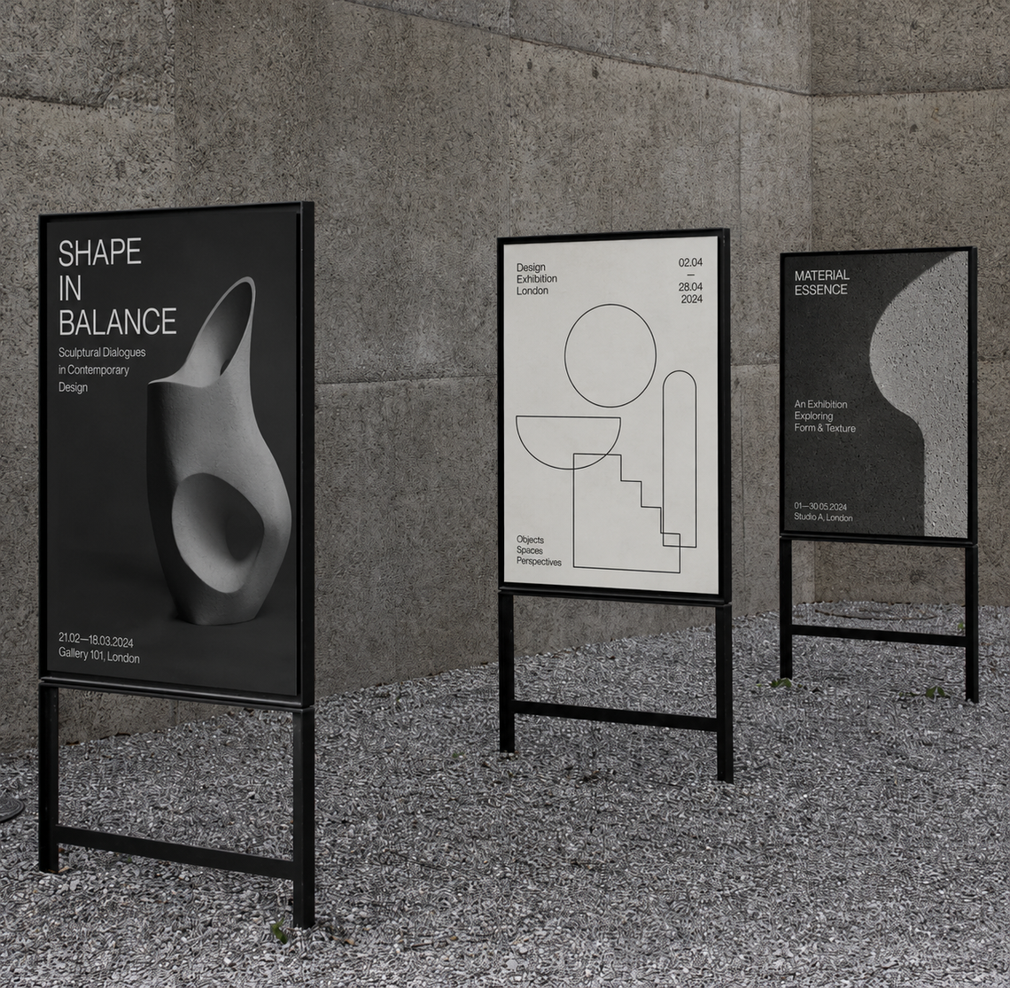 Minimalist exhibition posters in urban space