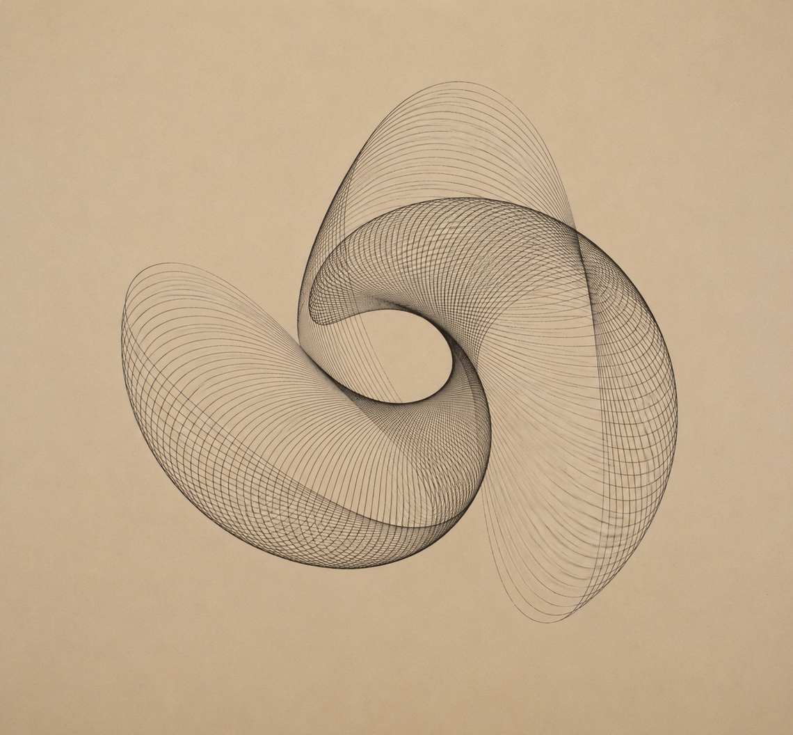 Graceful swirling spirograph on beige paper